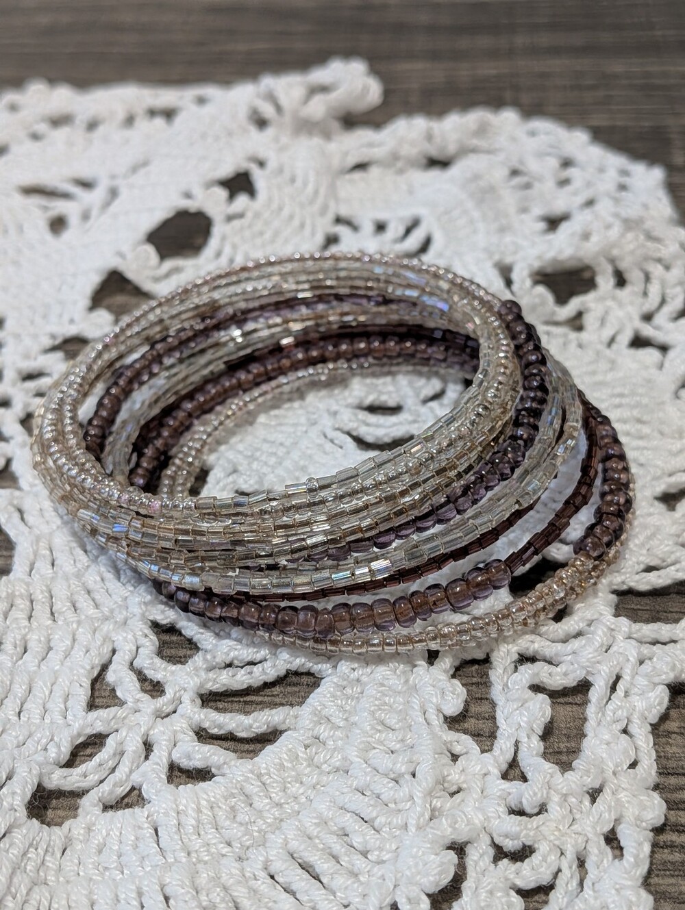 Silver and Purple Beaded Bracelet